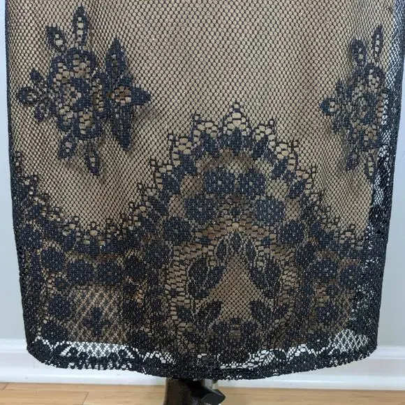 Vintage Lace Prom Dress Maxi Gown 8 Black Tan Y2K 90s Illusion Mesh Grunge  Glam